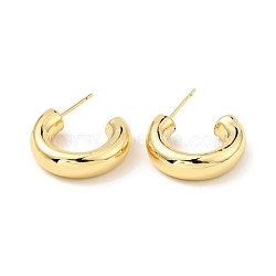Brass Chunky C-shape Stud Earrings, Half Hoop Earrings for Women, Cadmium Free & Nickel Free & Lead Free, Real 18K Gold Plated, 16.5x20x5mm, Pin: 0.7mm(EJEW-G297-03C-G)