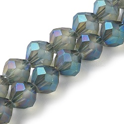 Electroplate Transparent Glass Beads Strands, Frosted, Rainbow Plated, Faceted Bicone, Cornflower Blue, 10x9.5mm, Hole: 1.2mm, about 60pcs/strand, 22.76''(57.8cm)(EGLA-I019-FR03)