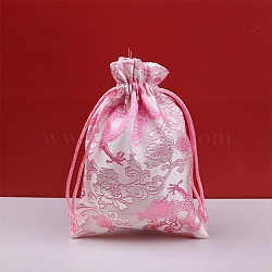 Dragon Print Cloth Pouches, Drawstring Bag for Jewelry Storage, Rectangle, Pearl Pink, 14x10cm(PW-WG92519-04)