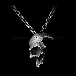 Gothic Broken Half Skull Zinc Alloy Pendant Necklaces for Men, Gunmetal, 20.08 inch(51cm)(FS-WGAA9E3-02)