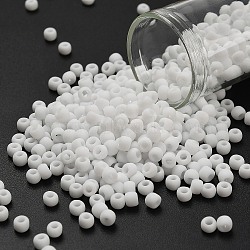 TOHO 6/0 Round Beads, Japanese Seed Beads, (41F) Opaque Frost White, 4mm, Hole: 1.5mm, about 840pcs/50g(SEED-XTR06-0041F)
