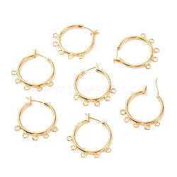 Brass Hoop Earring Findings with Latch Back Closure, with Horizontal Loop, Long-Lasting Plated, Ring, Real 18K Gold Plated, 27x25x2mm, Hole: 2mm, Pin: 0.7mm(KK-F824-008G)