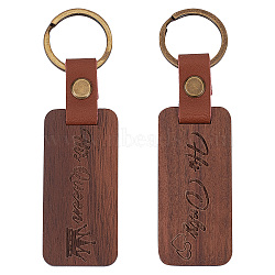 2Pcs 2 Styles Word His Only/His Queen Engraved Wooden with Leather Keychain, for Car Keys Anniversary Birthday Gift Ideas, Rectangle, Camel, 11.5cm, 1pc/style(WOOD-GF0001-81)