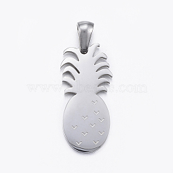 Tarnish Resistant 304 Stainless Steel Pendants, Pineapple, Stainless Steel Color, 25x12x1.5mm, Hole: 5x3mm(STAS-K162-037P)