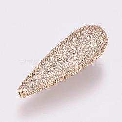 Brass Micro Pave Cubic Zirconia Beads, teardrop, Golden, 37x12mm, Hole: 0.5mm(KK-P116-15G)