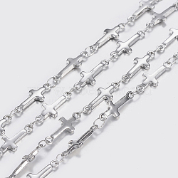 Tarnish Resistant 304 Stainless Steel Chains, Soldered, Cross Link Chains, Stainless Steel Color, 13.5x5x1.2mm(STAS-P197-057P)