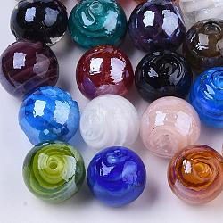 Handmade Lampwork Beads, Pearlized, Round, Mixed Color, 14mm, Hole: 1.5mm(X-LAMP-S021-M)