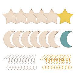 PandaHall Elite DIY Moon & Star Dangle Earring Making Kit, Including Brass Earring Hooks, Wood Big Pendants, Iron Jump Rings, Plastic Ear Nuts, Platinum & Golden, 300Pcs/box(DIY-PH0013-43)