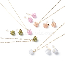 Cubic Zirconia Pendant Necklaces and Stud Earrings Jewelry Sets, with 304 Stainless Steel  Pin and Cable Chain, Flower, Mixed Color, 16.22 inch(41.2cm), 18mm, Pin: 0.8mm(SJEW-JS01211)