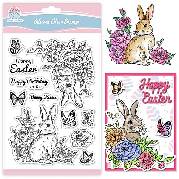 Custom PVC Plastic Clear Stamps, for DIY Scrapbooking, Photo Album Decorative, Cards Making, Rabbit, 160x110x3mm