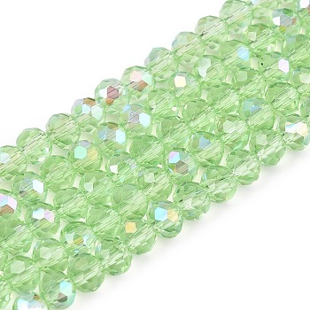 Electroplate Glass Beads Strands, Half Rainbow Plated, Faceted, Rondelle, Light Green, 4x3mm, Hole: 0.4mm, about 113~115pcs/strand, 41~41.5cm