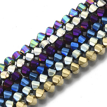 Electroplate Non-magnetic Synthetic Hematite Beads Strands, Twist Round, Mixed Color, 4x3.5x3.5mm, Hole: 1mm, about 109~111pcs/strand, 15.75 inch(40cm)