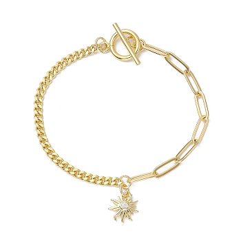 Sun Brass Clear Cubic Zirconia Charm Bracelets, Curb Chains & Paperclip Chains Bracelets for Women, Golden, 7-1/2 inch(19cm)