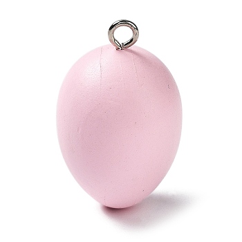 Easter Theme Spray Painted Wood Pendants, Easter Egg Charms with Platinum Tone Iron Loops, Pink, 46~48x28~29mm, Hole: 4mm