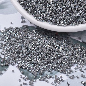 MIYUKI Delica Beads Small, Cylinder, Japanese Seed Beads, 15/0, (DBS0168) Opaque Gray AB, 1.1x1.3mm, Hole: 0.7mm, about 175000pcs/bag, 50g/bag