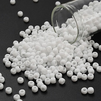 TOHO 6/0 Round Beads, Japanese Seed Beads, (41F) Opaque Frost White, 4mm, Hole: 1.5mm, about 840pcs/50g