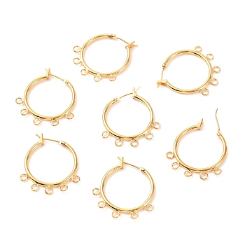 Brass Hoop Earring Findings with Latch Back Closure, with Horizontal Loop, Long-Lasting Plated, Ring, Real 18K Gold Plated, 27x25x2mm, Hole: 2mm, Pin: 0.7mm