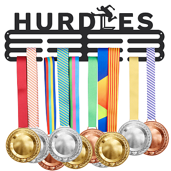 Fashion Iron Medal Hanger Holder Display Wall Rack, with Screws, Word Hurdles, Sports Themed Pattern, 150x400mm