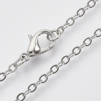 Brass Cable Chains Necklace Making, with Alloy Lobster Claw Clasps, Platinum, 23.6 inch~24.37 inch(60cm~61.9cm)