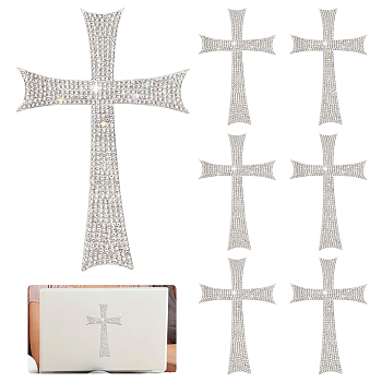 Self Adhesive Glitter Rhinestone Sticker, Religion Cross Appliques, Crystal, 119x79x1.5mm