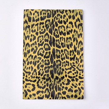 PU Leather Self-adhesive Fabric Sheet, Rectangle, Leopard Print Pattern, for Making Hair Bows and Earrings, Yellow, 30x20x0.1cm