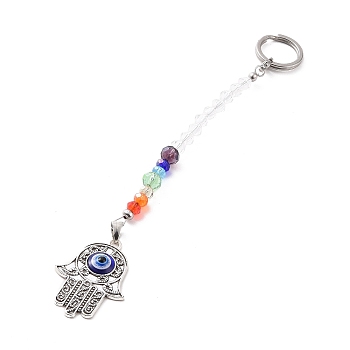 Chakra Glass Dowsing Pendulum Pendants, with Alloy Pendants, Hamsa Hand/Hand of Miriam, Antique Silver, 175~180mm