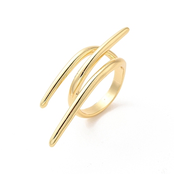 Brass Wire Open Cuff Rings, Real 18K Gold Plated, US Size 8 1/2(18.5mm)