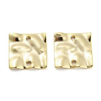 Brass Connector Charms, Cadmium Free & Lead Free, Textured Square Links, Real 24K Gold Plated, 13.5x13.5x1.7mm, Hole: 1.3mm