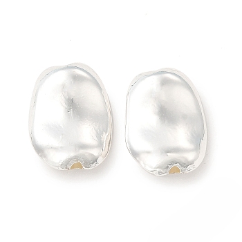 Long-Lasting Plated Alloy Beads, Cadmium Free & Nickel Free & Lead Free, Oval, Silver, 15.5x11x5mm, Hole: 1.2~1.4mm