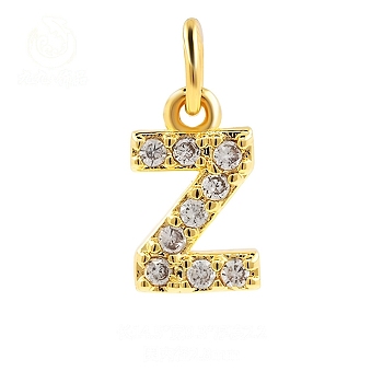 Brass Cubic Zirconia Pendants with Jump Rings, Real 18K Gold Plated, Letter Z, 14.5x9.3x2.2mm, Hole: 2.8mm