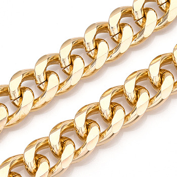 Aluminum Faceted Curb Chains, Diamond Cut Cuban Link Chains, Unwelded, Light Gold, 20.5x17x4.5mm