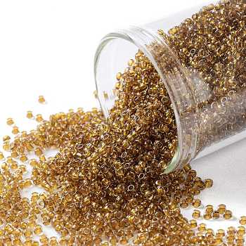 TOHO Round Seed Beads, Japanese Seed Beads, (2156) Inside Color Crystal/Golden Amber, 15/0, 1.5mm, Hole: 0.7mm, about 15000pcs/50g