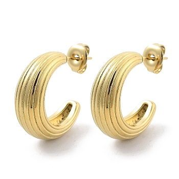 304 Stainless Steel Ring Stud Earrings, Half Hoop Earrings, Real 14K Gold Plated, 20.5x7.5mm