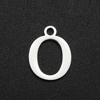 201 Stainless Steel Charms, Laser Cut, Letter, Stainless Steel Color, Letter.O, 12x9x1mm, Hole: 1.5mm