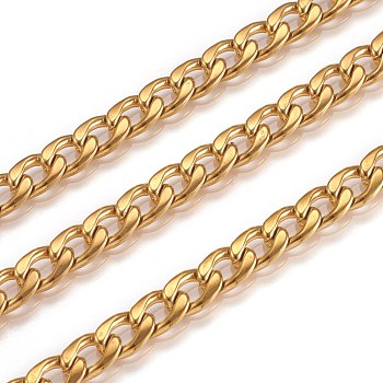 3.28 Feet Vacuum Plating 304 Stainless Steel Cuban Link Chains, Chunky Curb Chains, Unwelded, Golden, 6mm