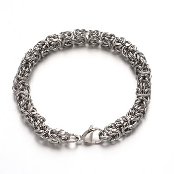 304 Stainless Steel Byzantine Chains Bracelets, with Lobster Claw Clasps, Stainless Steel Color, 8-1/8 inch(205mm)