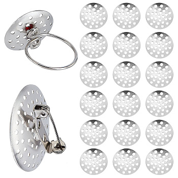 Iron Finger Ring/Brooch Sieve Findings, Perforated Disc Settings, Platinum, 14x1mm, Hole: 1.2mm, 200pcs/box