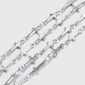 304 Stainless Steel Chains, Soldered, Cross Link Chains,  Stainless Steel Color, 13.5x5x1.2mm