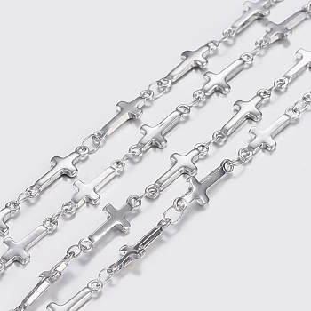 Tarnish Resistant 304 Stainless Steel Chains, Soldered, Cross Link Chains, Stainless Steel Color, 13.5x5x1.2mm