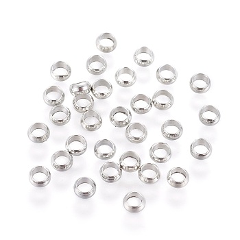 Brass Crimp Beads, Cadmium Free & Lead Free, Rondelle, Platinum, 4mm, Hole: 3mm, about 10000pcs/bag