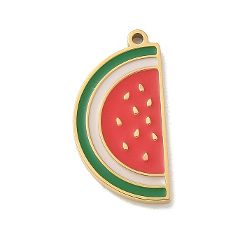 304 Stainless Steel Enamel Pendants, Golden, Fruit Charm, Watermelon, 20x10x1.5mm, Hole: 1.4mm