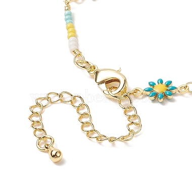 Brass Flower Link Chain Bracelet with Seed Beaded for Women(BJEW-JB09297)-5
