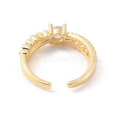 anillo de puño abierto de diamantes de circonia cúbica transparente con cuentas de perlas de plástico(RJEW-C058-02G)-3