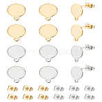 12Pcs 2 Colors 304 Stainless Steel Stud Earring Findings, with Loop and Ear Nuts, Golden & Stainless Steel Color, 13x10.5x0.5mm, 12mm, Pin: 0.8mm, Hole: 1.5mm, 6pcs/color(STAS-LP0001-76)