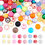 80Pcs 8 Styles Mixed Styles Acrylic Beads, Round, Mixed Color, 16x15~16mm, Hole: 2~4mm, 10pcs/style(OACR-TA0005-11)
