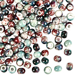 120Pcs Handmade Porcelain Beads, Round, Bright Glazed Porcelain, Mixed Color, 6~7x5~6mm, Hole: 2mm(PORC-LT0001-13A)