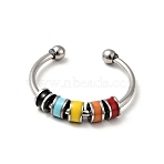 Enamel Disc Rotating Beaded Open Cuff Ring, 201 Stainless Steel Jewelry for Anxiety Stress Relief, Red, US Size 7 3/4(17.9mm)(RJEW-C032-01B-P)