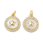 Brass Micro Pave Cubic Zirconia Pendants, with Shell and Jump Ring, Real 16K Gold Plated, Star, 15x12.5x3mm, Hole: 3.5mm(KK-A282-01G-01)