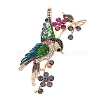 Hummingbird & Flower Alloy Rhinestone Pins, Enamel Lapel Pins for Backpack Clothes, Golden, Colorful, 102x48mm(JEWB-B038-03G)