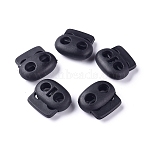 Plastic Spring Cord Locks, 2 Hole Drawstring Toggle Spring Clasp, Black, 24x20x8.5mm, Hole: 5.5mm(KY-WH0020-41C)